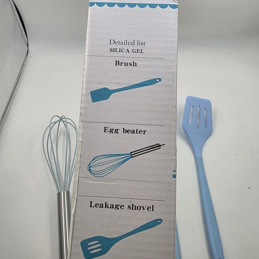 Easy Baking 5 Piece Silicone Kitchen Utensil Set Blue Spatula Whisk Brush BPA L4